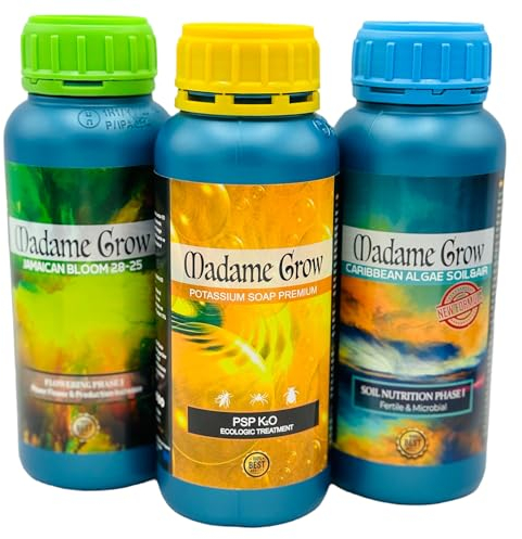 KIT JADE - Para Plantas Verdes, Hortalizas y 420 - Sanas y Saludables - Variado de Fertilizantes o Abonos Naturales, Floración, Algas y Jabón Potásico - Cogollos Ricos y Pesados (3 X 500 ML)