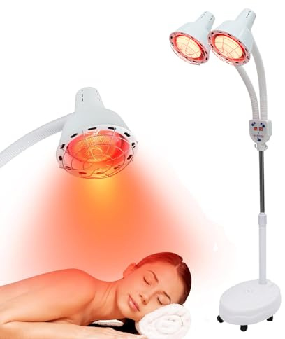 SanBouSi 275W Infrarotlampe Wärmelampe Doppelkopf Infrarot Lampen 360° Verstellbarer Schlauch Speziallampen Rotlichtlampe mit Rädern für Behandlung von Erkältungen und Muskelverspannungen