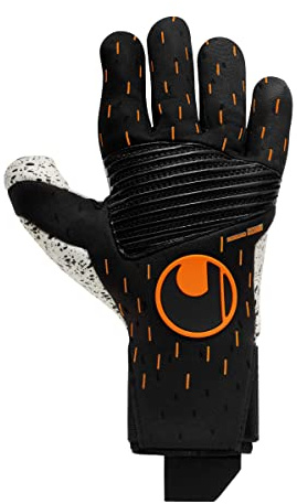 uhlsport UHL Speed Contact SUPERGRIP+ Reflex Torwarthandschuhe, Erwachsene, Unisex, Schwarz/Weiß/Neonorange (Mehrfarbig), 9,5