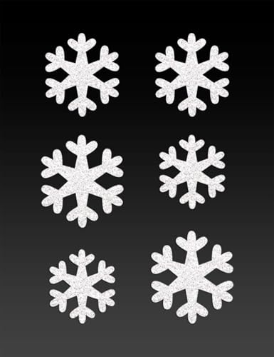 GLITZER Bügelbild Schneeflocken 6 Stk. klein 6 cm Aufbügler Applikationen Bügelsticker für Stoffe Textilien Kinder zum Aufbügeln Flicken, Farbe:Glitzer weiss