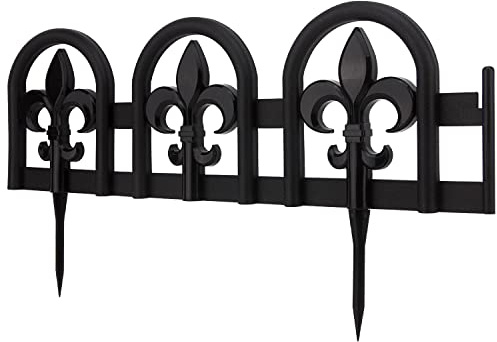 Evelyne Bordure de jardin noire : design en fer forgé – 27 pièces noires pour aménagement paysager, clôture, bordure de pelouse – Kit de panneaux décoratifs de pelouse de 10,7 m