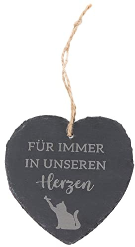 Spruchreif | Kleines Schieferherz mit Gravur | Schieferherz mit Spruch Katze | Schiefertafel in Herzform mit Kordel zum Aufhängen | Wanddeko | Trauer Haustier | Erinnerung Andenken Haustier