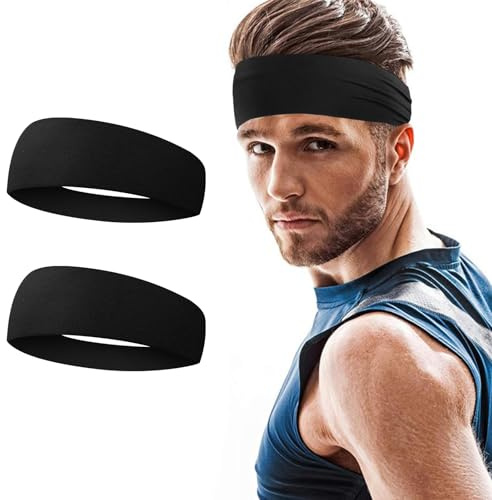 URAQT Fasce per Capelli, 2 Pezzi Fascia Elastica per Capelli Nera Headband Unisex, Sport Fascia per Capelli Fascia Sportiva Antiscivolo per Sport, Yoga, Pulizia del Viso, Fitness, Ciclismo