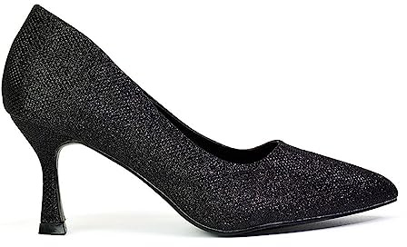Womens Pointed Toe Slip On Low Mid Heel Court Shoes Ladies Glitter Closed Toe Evening Court Shoes Size 3-8