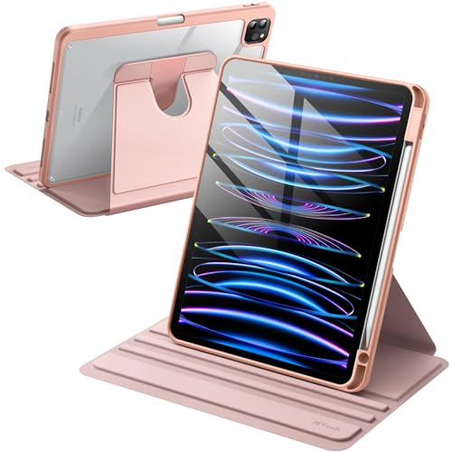 JETech Rotierende Hülle für iPad Pro 11 Zoll 2022/2021 (4./3. Generation) mit Stifthalter, 360 Grad Drehbare Schutzhülle Ständer Transparente Rückseite, Auto Wachen/Schlafen (Roségold)