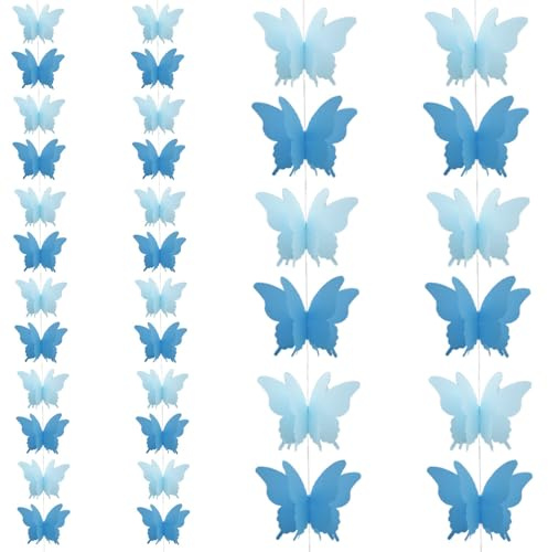 Hocansen 4 Stück Papier Schmetterling Banner 2.8mm 3D Schmetterling Girlande Hängende Dekorative Butterfly Banner Wimpelkette Girlande für Hochzeit Geburtstag Party Dekor (Blue/ZHD)