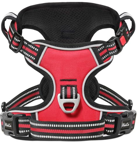 HEELE Hundegeschirr, Brustgeschirre für Hunde, Laufgeschirre Hund mit abschließbarem Schnappverschluss, einstellbare reflektierende Hundegeschirre, Offen am Hals, Anti Zug Dog Harness, Rot, M | Brustgeschirre für Hunde Anti Zug, Ohne Kopfdurchzug, Halsverschluss mit Sicherung, D-Ringe, Weich Gepolstert Reflektierend