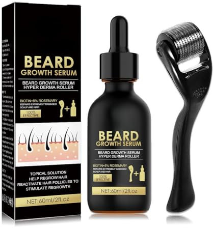 Beard Growth Kit With Derma Roller & Natural Ingredients Serum - Rapid Growth & Thickening - Grooming Kit For Men - Gifts For Dad