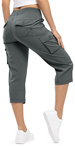 donhobo Damen Outdoor Wanderhose Sommer 3/4 Hose Caprihose Cargohose | Stretch Leichte Schnelltrocknend Atmungsaktiv Freizeithose Trekkinghose Funktionshose mit 6 Taschen