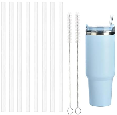 8Pcs Plastic Replacement Straw for Stanley Cap, Straw Brush Easy to Clean Water Bottle Reusable Clear Straws, Long Plastic Straws Thick for 30oz/40oz(8 Pack with 2 Brush)