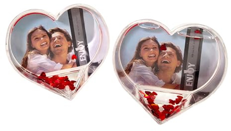 BUSDUGA 4469 3D-Bilderrahmen Herz mit roten Folienherzen 9x8,5cm, Fotorahmen mit Schneekugeleffekt Valentinstag Hochzeit (2)