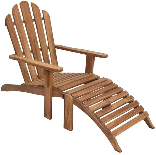 Teako Design Gartenliege Teak Adirondack Massivholz Wetterfest, 73 x 100 x 156 cm, Outdoor Möbel, Treassenzubehör, für Außenbereich geeignet, langlebig und robust