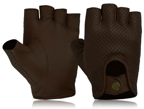 COLOURLINX Fingerlose Herren-Lederhandschuhe, Halbfinger, Fahren, Radfahren, Fitnessstudio, Rollstuhl, Motorrad, Sommer, Biker-Handschuhe, weiches echtes Lammleder, Dunkelbraun, Größe M