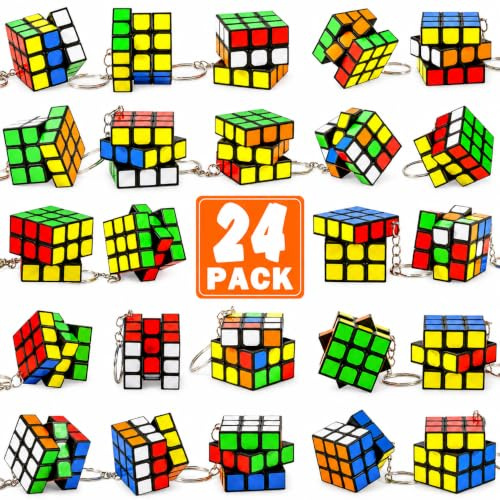 24 Stück Mini Zauberwürfel mit Schlüsselanhänger, 3x3 Puzzle Würfel Set (3 cm), Stressabbau Spielzeug, Kinder Geburtstagsgeschenke, Partygeschenke, Weihnachtsfüller für Jungen Mädchen