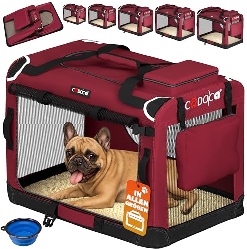 CADOCA® Hundebox faltbar Transportbox M 60x42x44cm robust atmungsaktiv Transporttasche Auto Rückbank Haustiertransportbox Hundetragetasche Dunkelrot