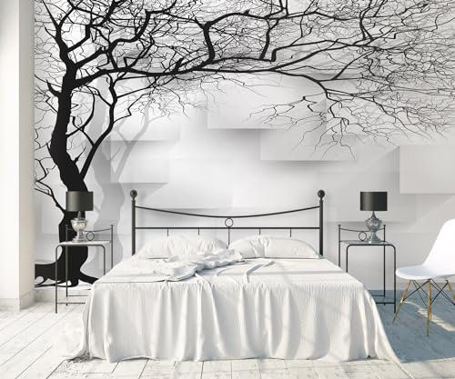 songqians Papier Peint Panoramique Géométrie arbre noir et blanc Papier Peint 3D Tapisserie Murale Décoration Chambre Salon -S001-400cmx280cm