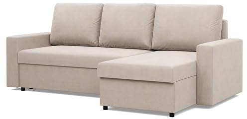 Mebligo - Ecksofa mit Schlaffunktion und Bettkasten 231 x 140 x 85 cm NEO Kollektion, Wohnlandschaft, Sofa L Form, Universal (Links und Rechts), Wohnzimmer Couch, Beige