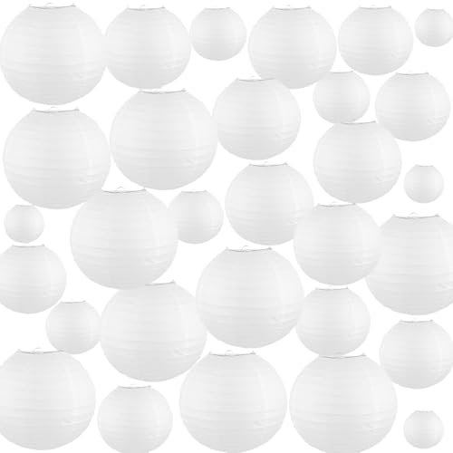 30 Pezzi Lanterne Cinesi, Lanterne Carta Rotonda Bianca Pieghevole e Riutilizzabile, DIY Paralume Appendere per Matrimonio, Eventi Festa, Compleanno, Natale, Decorazioni Giardini (30/25/20/15/10CM)