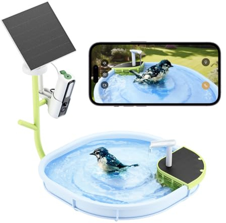RELI Birddy Bain d'oiseaux intelligent original avec caméra solaire, bain d'oiseaux à flux automatique avec caméra d'observation des oiseaux, identification AI, vue en direct, notification instantanée