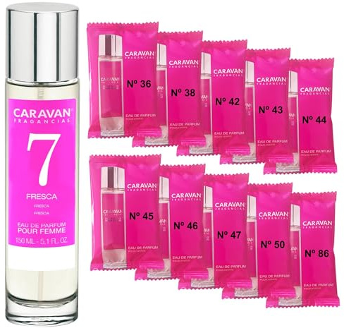 CARAVAN FRAGANCIAS Damenparfüm Nr. 7, 150 ml + Set mit 10 Flaschen mit verschiedenen Damenduften von Caravan, um neue Düfte zu entdecken