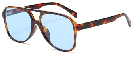 YAMEIZE Retro dubbel bro rektangulära solglasögon – för kvinnor män fyrkantig mörkerseende UV400-skyddsglasögon för körning, Leopard Blå