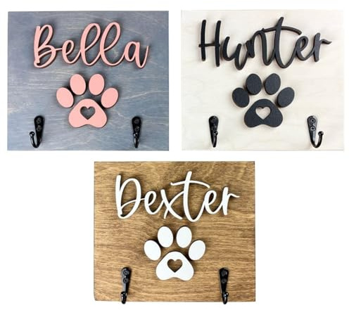 Hainadian Personalisierter Hundeleinenhalter für die Wand, Hundeleinenhalter, individueller Haustiernamen, Bauernhaus-Garderobe, Wandgarderobe mit Haken (15 x 20 cm, 1 Stück)