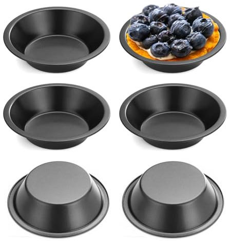 QOTSTEOS 6pack Mini Pie Pans, 12cm Non Stick Round Coating Quiche Baking Moulds, Black Carbon Steel Tart Tin, Small Cake Individual Tart Dishes for Oven Baking Quiche, Bread, Cake, Desserts