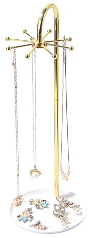 KunGe Necklace Holder, Rotating Necklace Display for Vendors, Metal Jewelry Display Stand, Hanging Pandent Chain Tower Rack with 8 Hooks