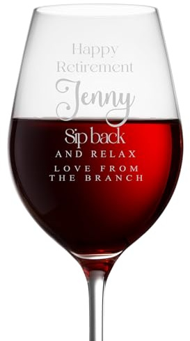 ukgiftstoreonline Personalised Retirement Wine Glass, 21.5 x 7 x 7 cm, Engraved Commemorative Gift