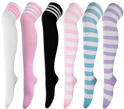 DRESHOW 6 Paia Calzini da Ginocchio Calzini Lunghi Calzettoni Coscia Scaldamuscoli Stivali Sopra il Ginocchio Alta Calze di Avvio per Ragazze e Donna