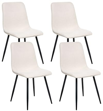 Beliani Conjunto de 4 sillas de Comedor tapicería de poliéster Patas de Hierro Negro sin reposabrazos Comedor Beige Claro Tuscola