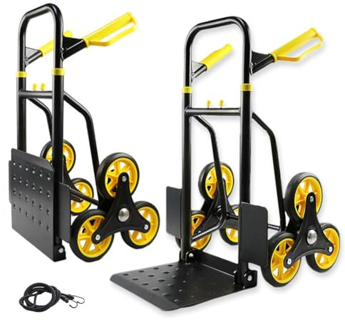 Treppensteiger Dolly Cart Schwerlast-Klappwagen mit 6 Rädern, ideal zum Umziehen von Gepäck, Einkäufen und Bürobedarf, tragbare gelbe Sackkarre für einfachen Transport