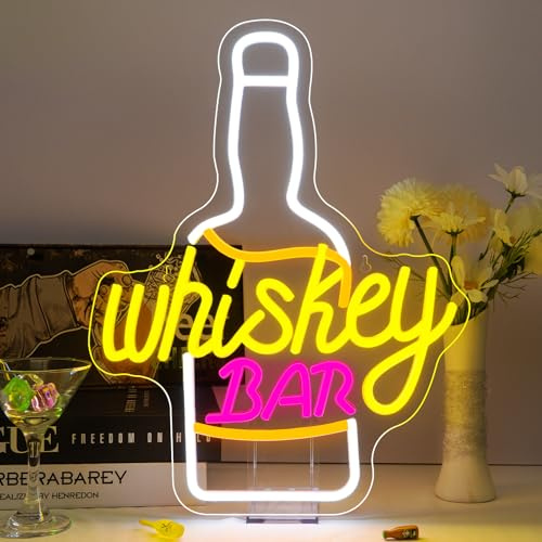 Whiskey Bar Neon Schild Whiskey LED Leuchtschild Flaschenform Bier Neonlicht Schriftzug Beleuchtung Wanddeko fuer Home Bar Partykeller Wohnzimmer Restaurant Club