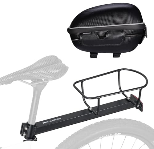 ROCKBROS Fahrrad Gepäckträger Aluminiumlegierung Fahrradgepäckträger, mit 8 L Hinterradtasche, Reflektoren & Schnellverschluss, Passend für Runde Sattelstützen, 6 kg Traglast Hinten Mountainbike