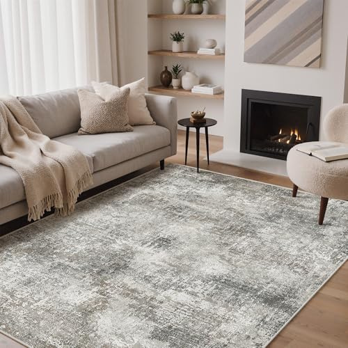 GENIMO Moderner Abstrakter Teppich Taupe, Waschbar, 160x230 cm | Abstraktes Farb- und Strukturmuster in Taupe, waschbar, pflegeleicht und rutschhemmend – für Sofa- und Bettbereich.