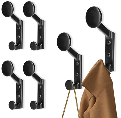 XHTXHT Ganchos para guardarropa negros, 6 unidades, ganchos para ropa de pared — ganchos de pared para atornillar, ideales para guardarropa de pasillo, chaquetas, toallas, pañuelos y mochilas