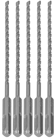 Aumotop Forets à Percussion Rotatifs avec Pointe en Carbure, 2 Forets en Spirale pour Brique, Pierre, Béton, Longueur 210 Mm, Lot de 5 pour Perceuses à Percussion électriques (5mm)