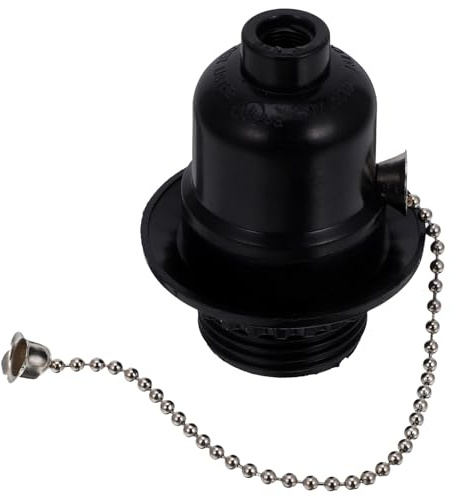 MAGICLULU Portalámparas E26 de Baquelita y Metal Negro con Interruptor de Cadena, Base Mediana para Lámparas de Escritorio y Colgantes, Repuesto Compatible con Bombillas E26, Accesorio