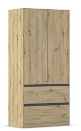Rauch Möbel Costa, Kleiderschrank, Farbe Eiche Artisan, Breite 91 cm | Schrank, 2-türig, 2 Schubladen, Push-to-open, Zubehör Basic, für Schlafzimmer, Kinderzimmer, Babyzimmer, Garderobe