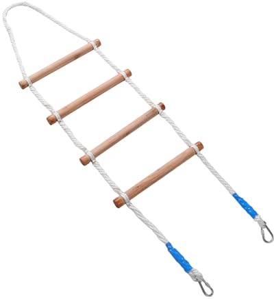 FUOYLOO Heavy Duty Rope Ladder for Dorm Bunk Bed - 4 Wood Rod Steps and 59 Inch Cotton Rope - Soft Hanging Ladder for Treehouse Outdoor Indoor Use