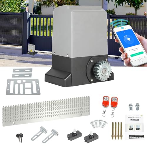 Monucep Accionamiento para puerta corredera de 550 W, 1200 kg, accionamiento para puerta de garaje, juego de accionamiento de puerta corredera con mandos a distancia y función WiFi, accionamiento