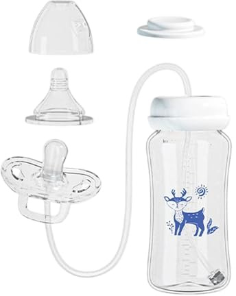 Biberon Neonatis Mani Libere, 300ML Biberon Neonatis Silicone Antiscivolo Autoalimentante, Biberons Autoalimentante Prova Perdite con Cannuccia Tettarella, Biberons Funzione Ciuccio Mani Libere