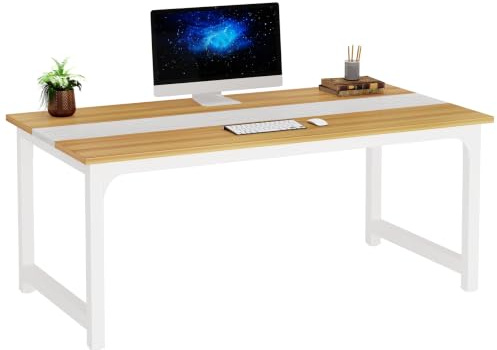 Tribesigns Scrivania, 160 x 80 cm, tavolo per computer, tavolo da ufficio, studio, stazione di lavoro per casa, ufficio, stile moderno, stile semplice, bianco e rovere