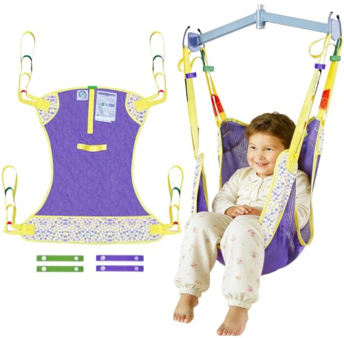 EHUCON Paediatric Full Body Hoist Sling with Head Support, Breathable Mesh Bath Transfer Sling for Kids, Mobility Aid (Cloud Bloom, 9)