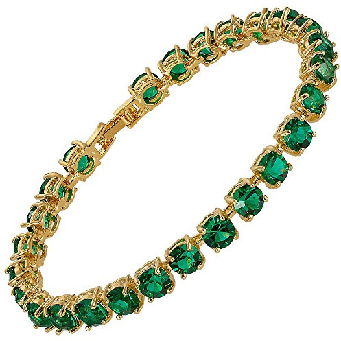 RIZILIA Tennis Armband [18cm/7inch] mit Rundschliff Edelstein Zirkonia CZ [Mehrfarbige Geburtsstein Erhältlich] in Gelbgold Vergoldet, Einfache Moderne Eleganz