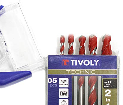 TIVOLY - Coffret de Forets 2 en 1 Bétons/Carrelages Haute Performance Ø4-5-6-8-10mm - Perçage Carrelage, Faïence, Béton Vibré et Pierre - Queue Cylindrique Universelle pour Perceuse