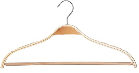 Schichtholzbügel mit Steg, Gummierung und Kerben Kleiderbügel Hemdbügel Holzbügel Garderobenbügel Ladenausstattung 42 cm, drehbarer Haken (25 Stück)