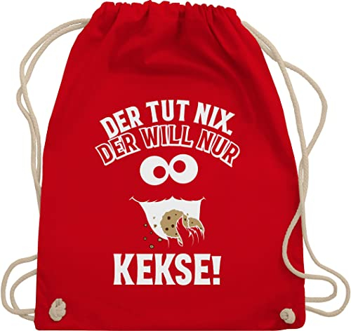 Turnbeutel Rucksack - Karneval & Fasching - Taschen - Der tut nix Der will nur Kekse I Krümelmonster I Cookie Monster I Keksmonster - Unisize - Rot - cookies bag karnevalsbeutel faschings keks