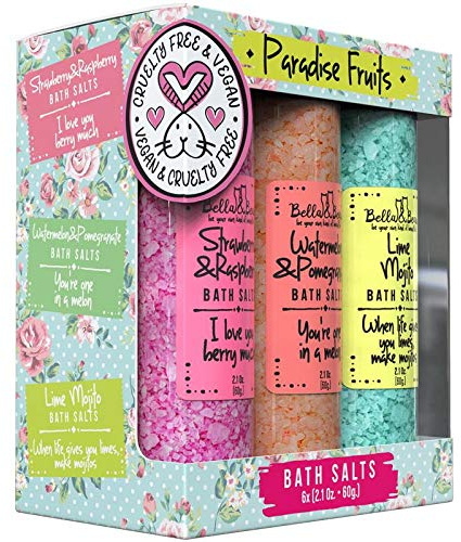 Bath Salts for Women – Relaxing Spa & Foot Soak – Bella & Bear Paradise Fruits – Fruity Scented Bath Soak Gift Set (6 Pack, 2oz) – Vegan & Cruelty-Free