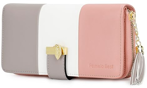 Pomelo Best Womens Wallet RFID Blocking Wallet for Women Bifold Large Capacity Card Holder Ladies Long Purse with ID Window Zipper Coin Pocket